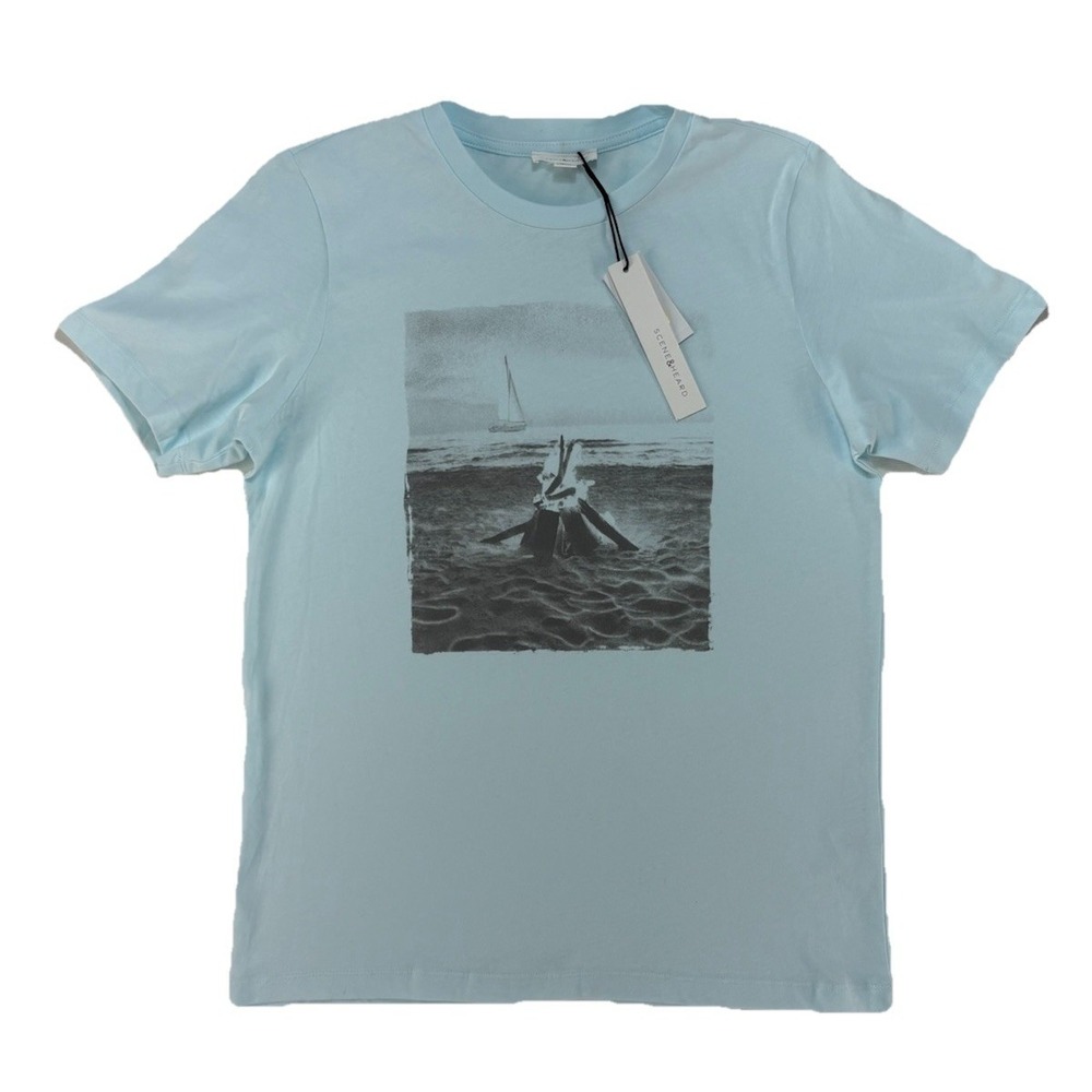 NEW Scenic Beach Bonfire T-shirt Light Blue Teens Size L 18/20 Cotton NWT
